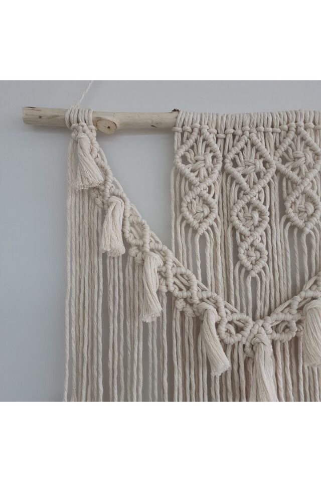 Makrome Macrame Duvar Süsü Süs Ekru Ip Dekoratif Tasarım Özel Hediye Hediyelik Sus Susu El Yapımı