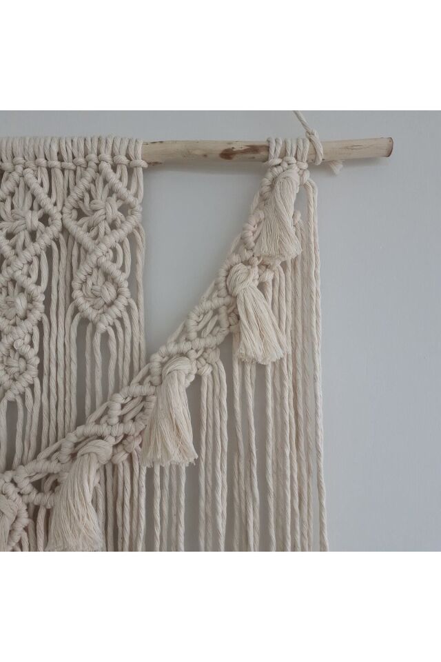 Makrome Macrame Duvar Süsü Süs Ekru Ip Dekoratif Tasarım Özel Hediye Hediyelik Sus Susu El Yapımı