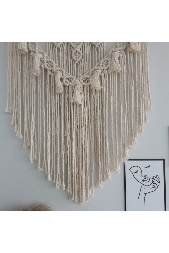 Makrome Macrame Duvar Süsü Süs Ekru Ip Dekoratif Tasarım Özel Hediye Hediyelik Sus Susu El Yapımı