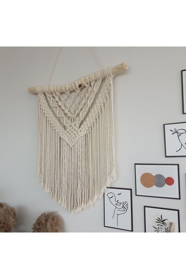 Makrome Macrame Duvar Süsü Süs Ekru Ip Dekoratif Tasarım Özel Hediye Hediyelik Sus Susu El Yapımı