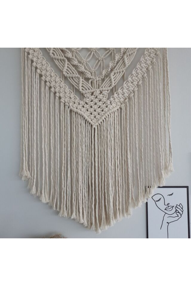 Makrome Macrame Duvar Süsü Süs Ekru Ip Dekoratif Tasarım Özel Hediye Hediyelik Sus Susu El Yapımı