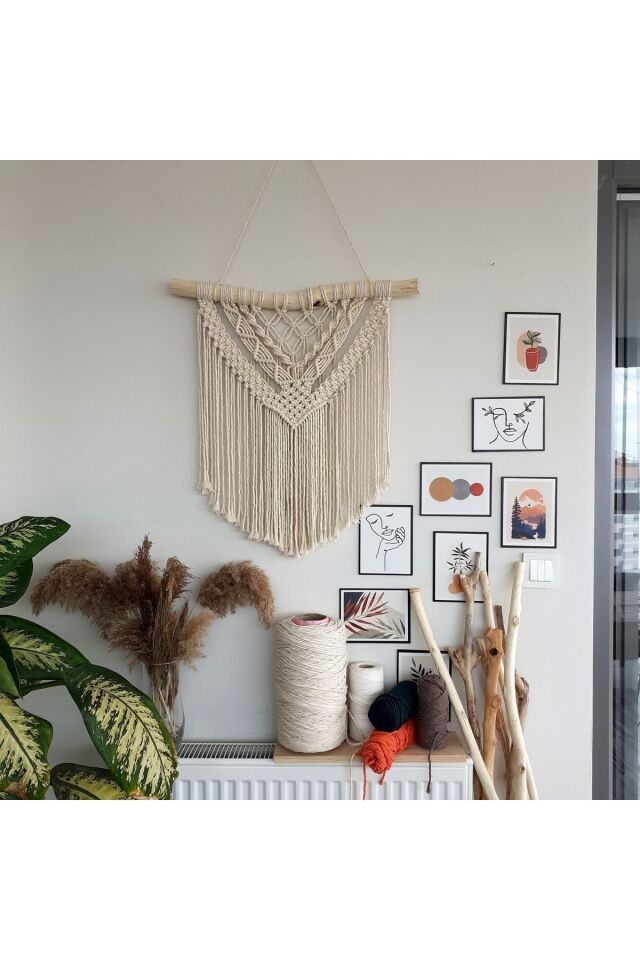 Makrome Macrame Duvar Süsü Süs Ekru Ip Dekoratif Tasarım Özel Hediye Hediyelik Sus Susu El Yapımı