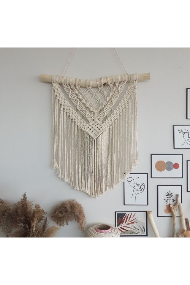 Makrome Macrame Duvar Süsü Süs Ekru Ip Dekoratif Tasarım Özel Hediye Hediyelik Sus Susu El Yapımı