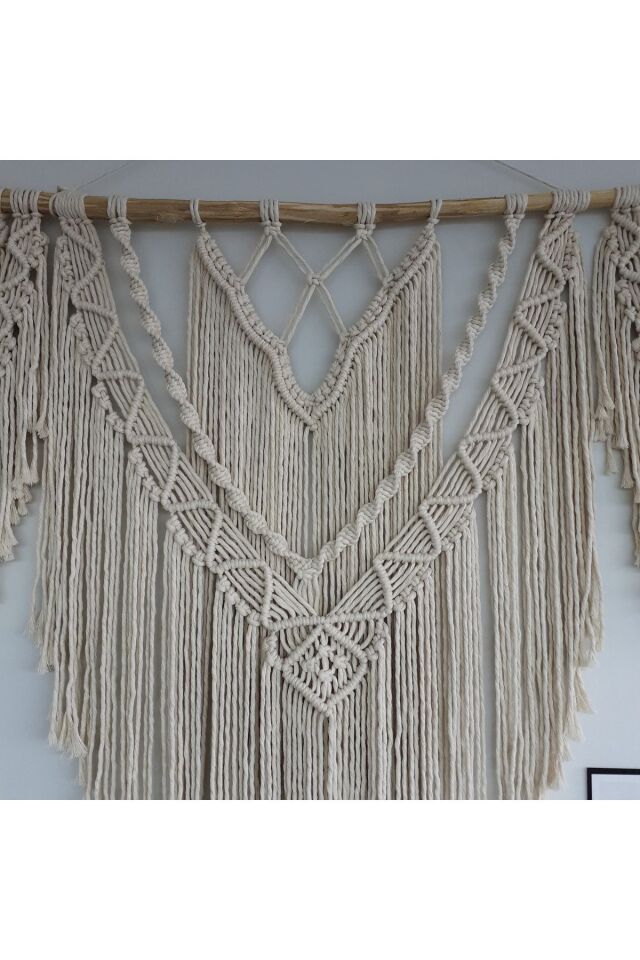 Makrome Macrame Duvar Süsü Süs Ekru Ip Dekoratif Tasarım Özel Hediye Hediyelik Sus Susu El Yapımı