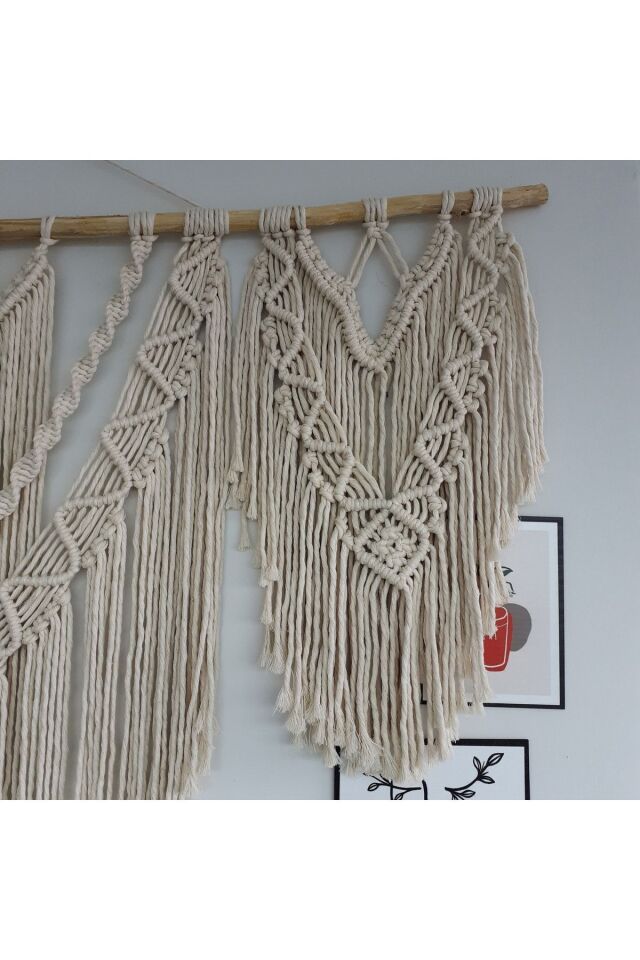 Makrome Macrame Duvar Süsü Süs Ekru Ip Dekoratif Tasarım Özel Hediye Hediyelik Sus Susu El Yapımı
