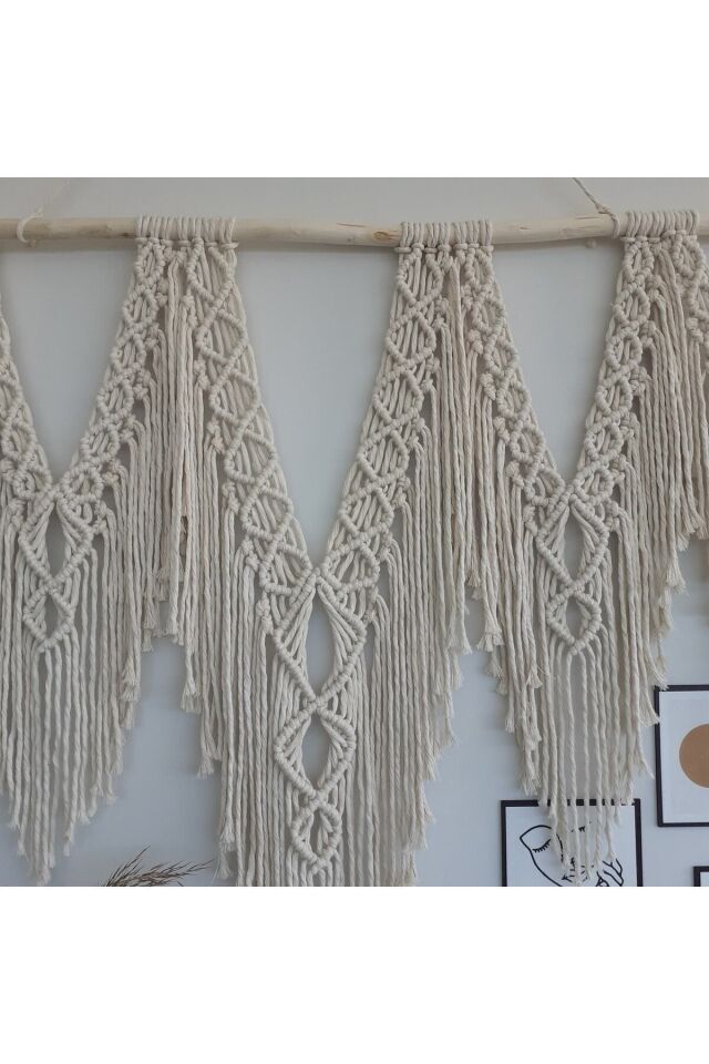 Makrome Macrame Duvar Süsü Süs Ekru Ip Dekoratif Tasarım