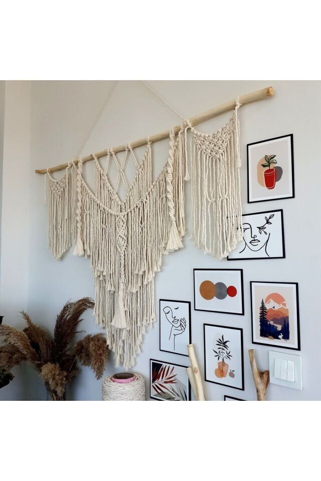 Makrome Macrame Duvar Süsü Süs Ekru Ip Dekoratif Tasarım Özel Hediye Hediyelik Sus Susu El Yapımı