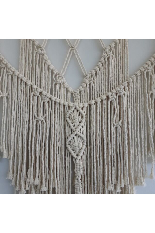 Makrome Macrame Duvar Süsü Süs Ekru Ip Dekoratif Tasarım Özel Hediye Hediyelik Sus Susu El Yapımı