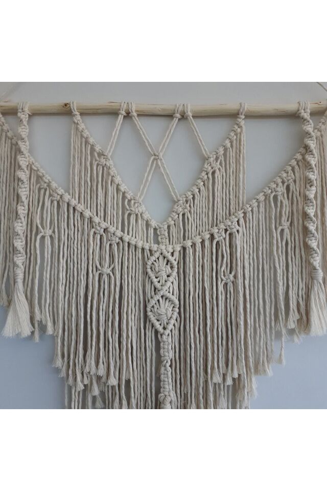 Makrome Macrame Duvar Süsü Süs Ekru Ip Dekoratif Tasarım Özel Hediye Hediyelik Sus Susu El Yapımı