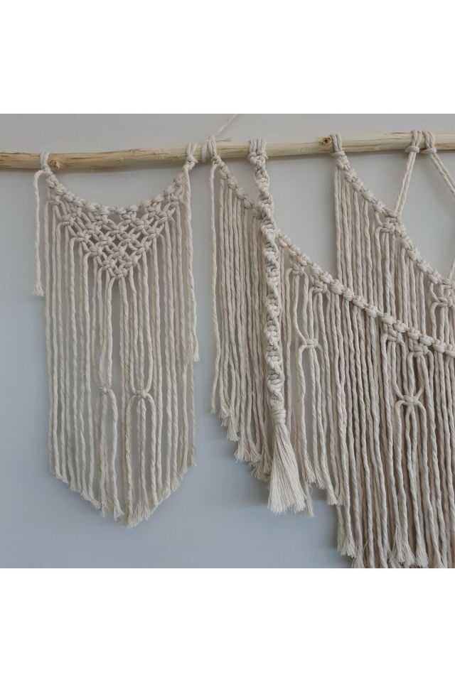 Makrome Macrame Duvar Süsü Süs Ekru Ip Dekoratif Tasarım Özel Hediye Hediyelik Sus Susu El Yapımı