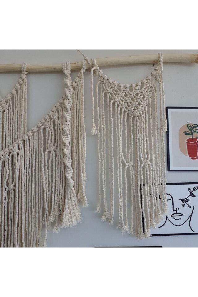 Makrome Macrame Duvar Süsü Süs Ekru Ip Dekoratif Tasarım Özel Hediye Hediyelik Sus Susu El Yapımı