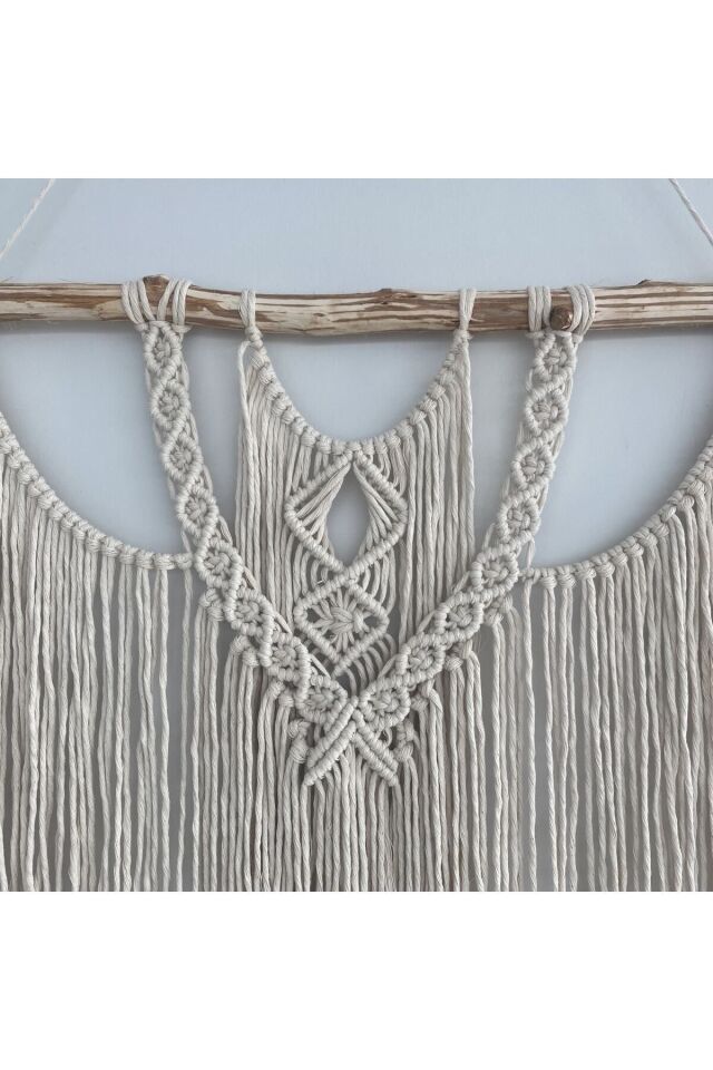 Makrome Macrame Duvar Süsü Süs Ekru Ip Dekoratif Tasarım