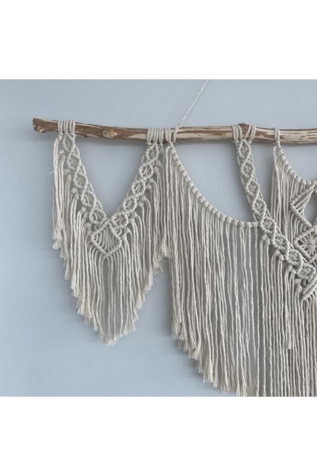 Makrome Macrame Duvar Süsü Süs Ekru Ip Dekoratif Tasarım