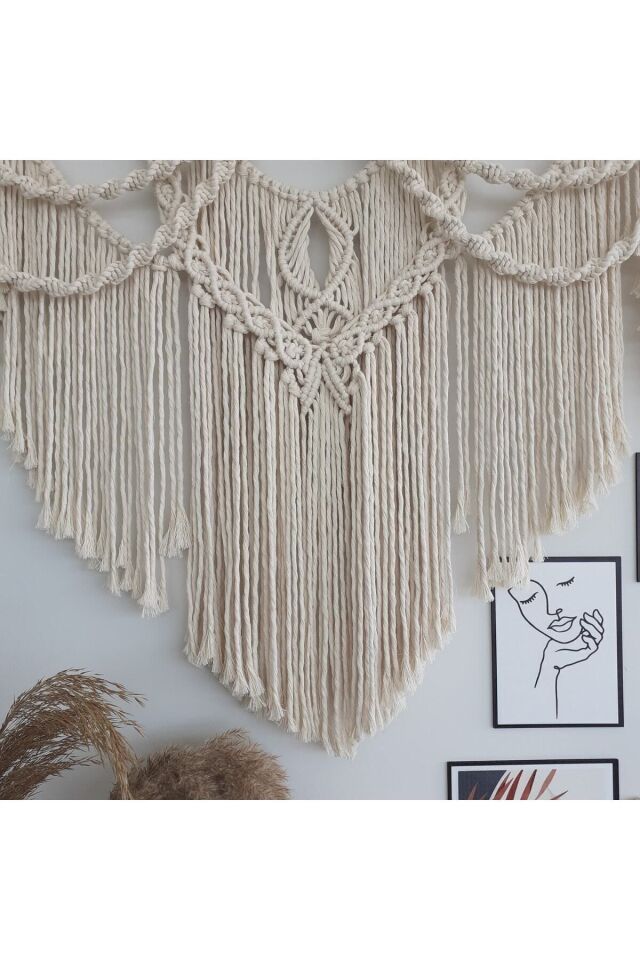 Makrome Macrame Duvar Süsü Süs Ekru Ip Dekoratif Tasarım Özel Hediye Hediyelik Sus Susu El Yapımı