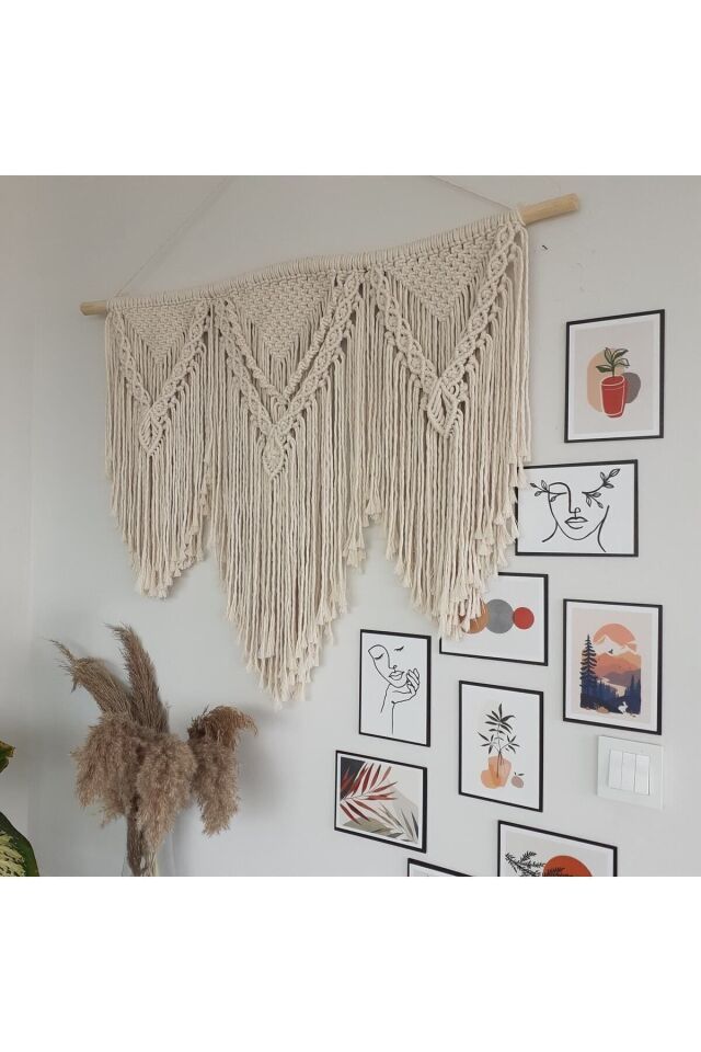 Makrome Macrame Duvar Süsü Süs Ekru Ip Dekoratif Tasarım Özel Hediye Hediyelik Sus Susu El Yapımı