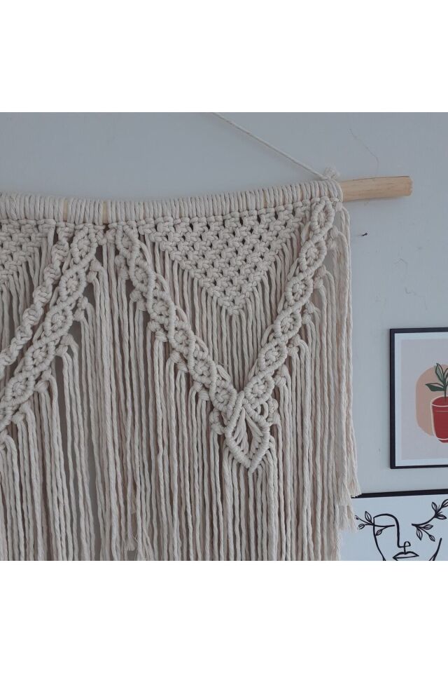 Makrome Macrame Duvar Süsü Süs Ekru Ip Dekoratif Tasarım Özel Hediye Hediyelik Sus Susu El Yapımı