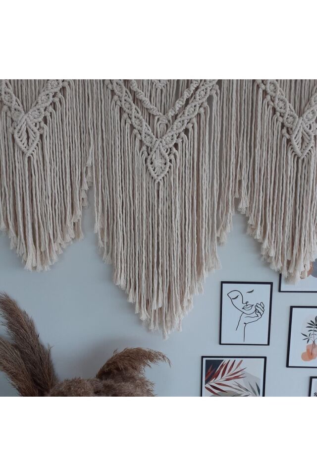 Makrome Macrame Duvar Süsü Süs Ekru Ip Dekoratif Tasarım Özel Hediye Hediyelik Sus Susu El Yapımı