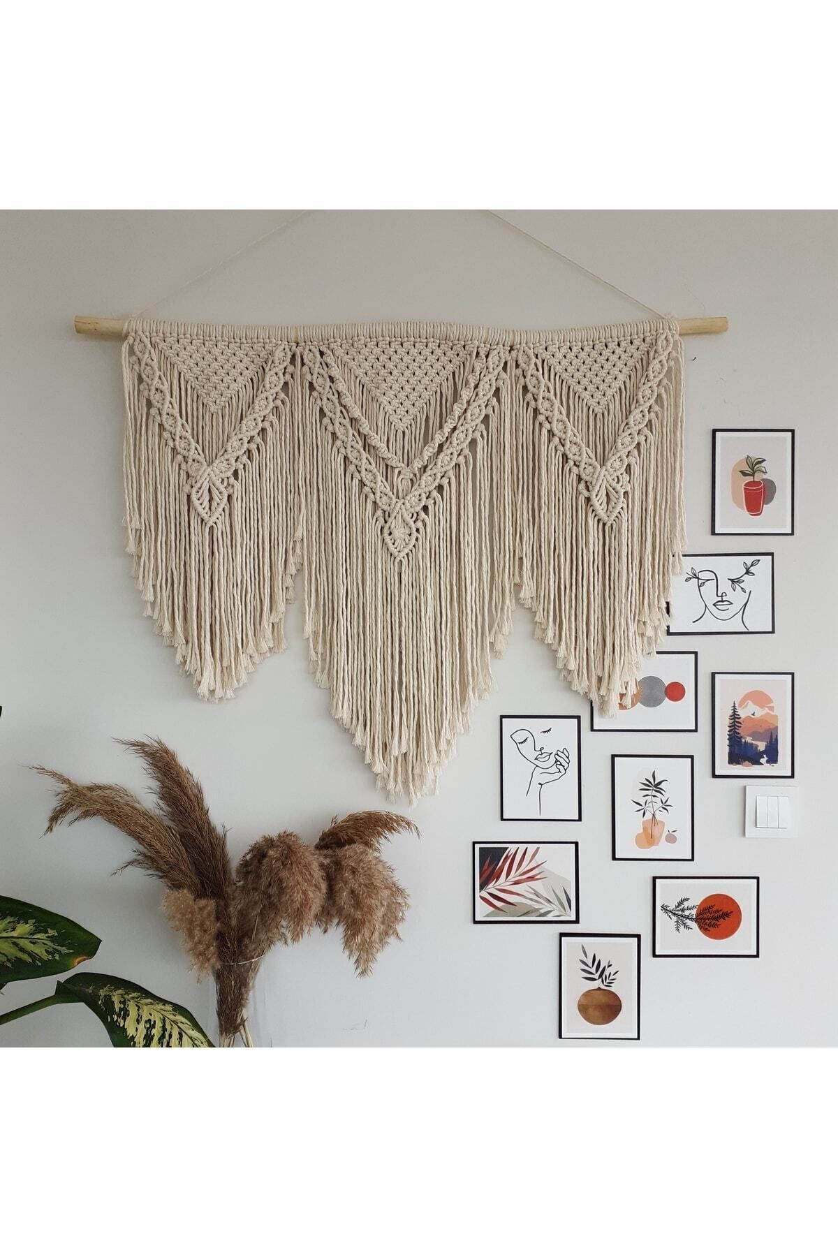 Makrome Macrame Duvar Süsü Süs Ekru Ip Dekoratif Tasarım Özel Hediye Hediyelik Sus Susu El Yapımı