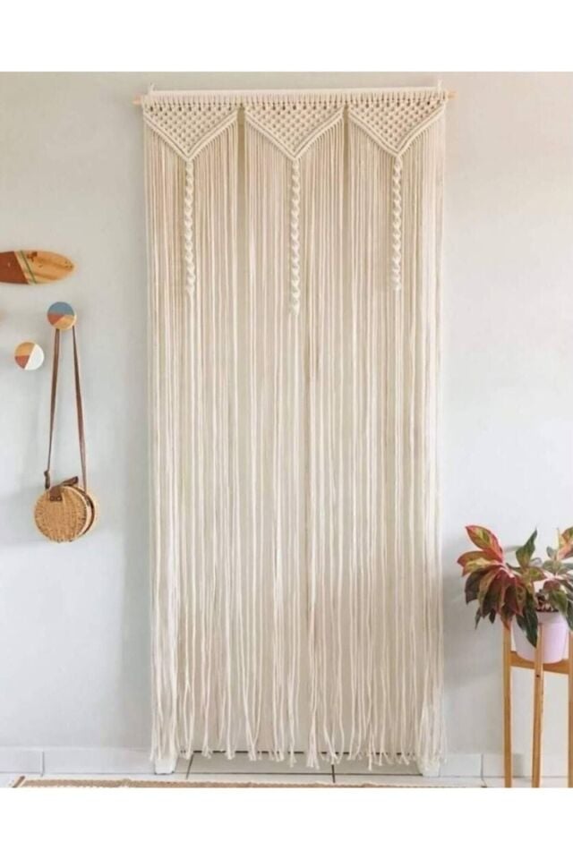 Makromekan Makrome Ekru Kapı Arası Perde Duvar Dekoru 80x170 Cm Mm7656