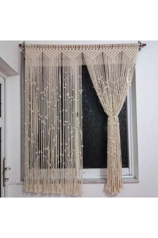 Ekru Makrome Ip Bohem Perde 100*120 Cm