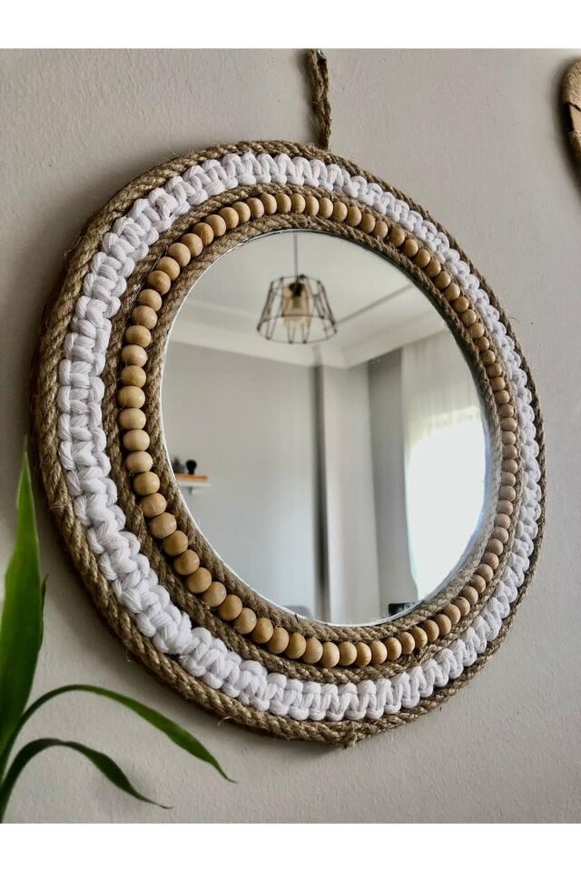 Boncuklu Makrome Ayna Hasır Ayna