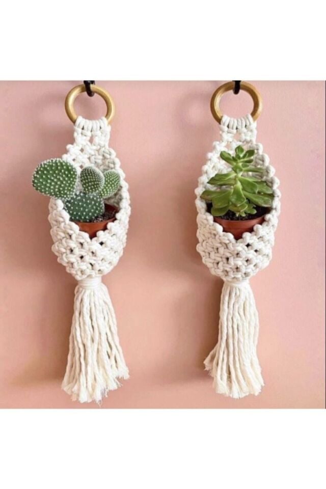 Dekor Makrome Mini Kaktüs Saksılık