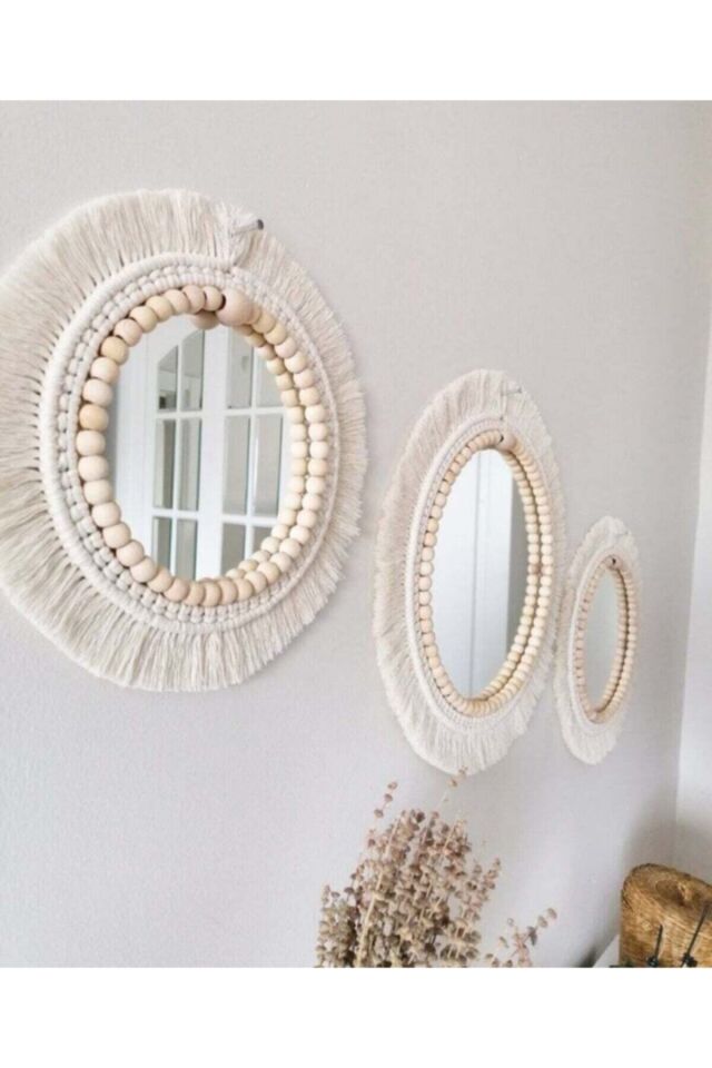 1 Adet Boho Aynasi, Yumuşak Makrome Ayna