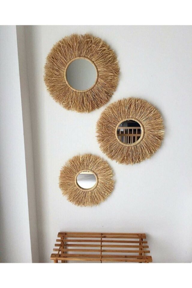 Handmade 3lü Rafya Ayna Seti B001