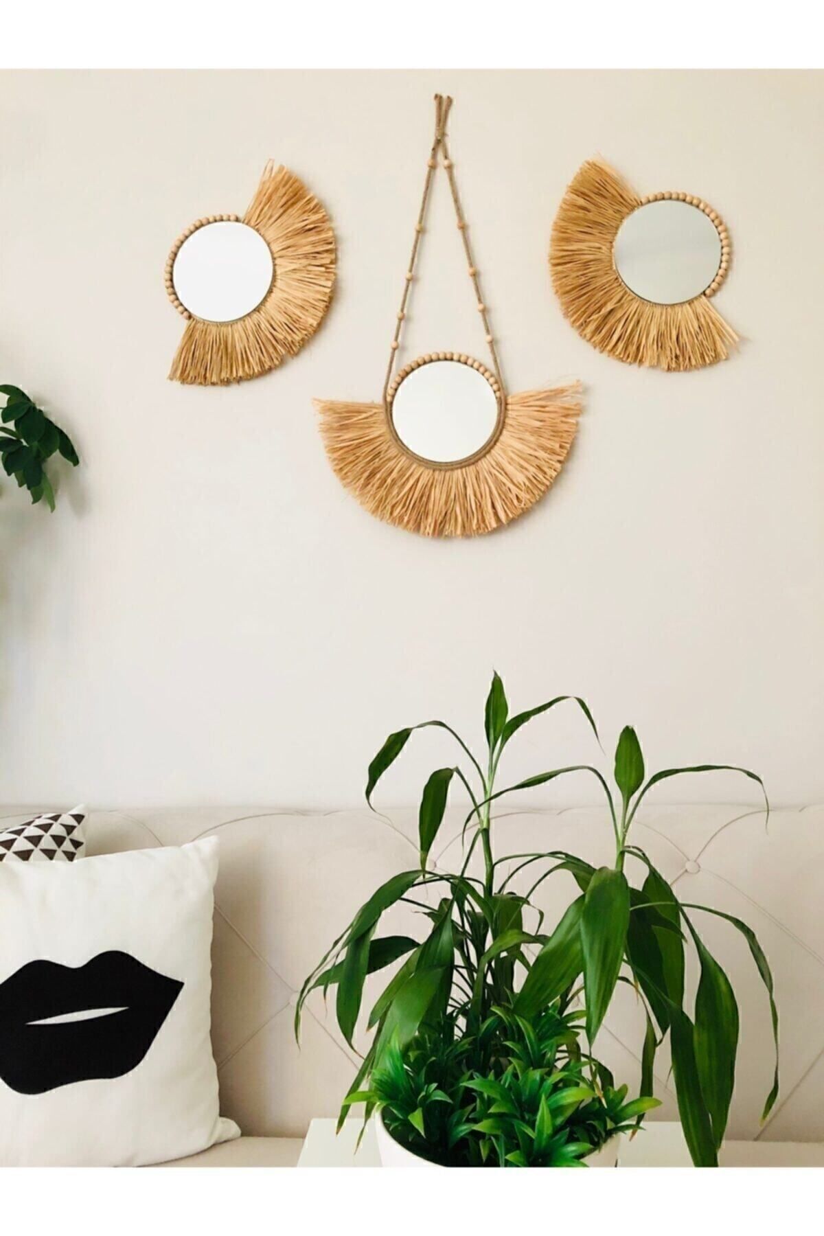 3 Lu Rafya Ayna Seti / Yelpaze Ayna / Tasarım Ayna / Duvar Panosu / Balkon Ofis Antre Salon Aynası