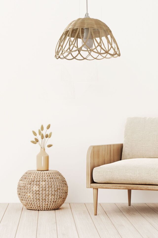 Bambu, Rattan, Hasır Sarkıt Avize 35 Cm