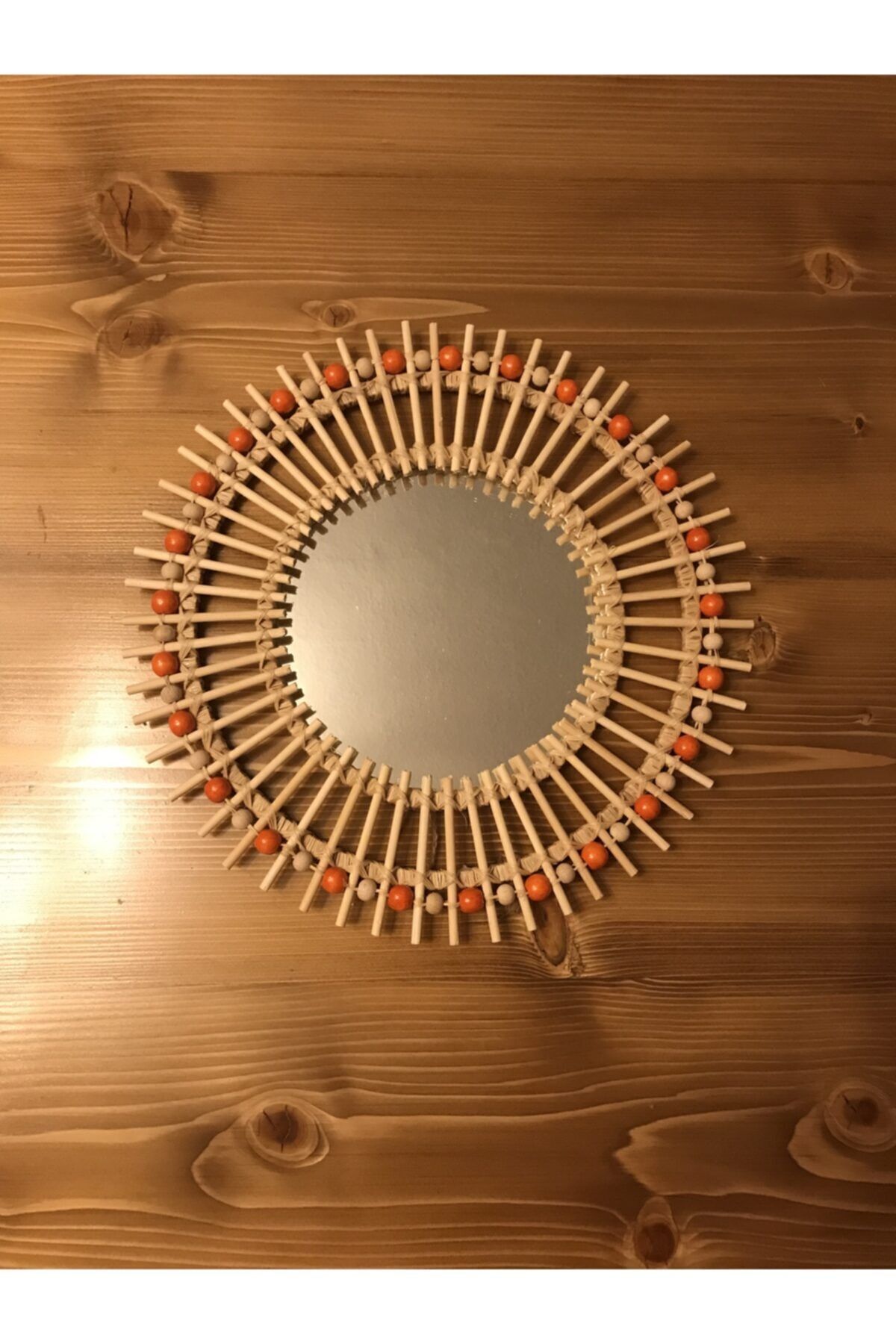 Bambu Ayna Tahta Boncuk Detaylı