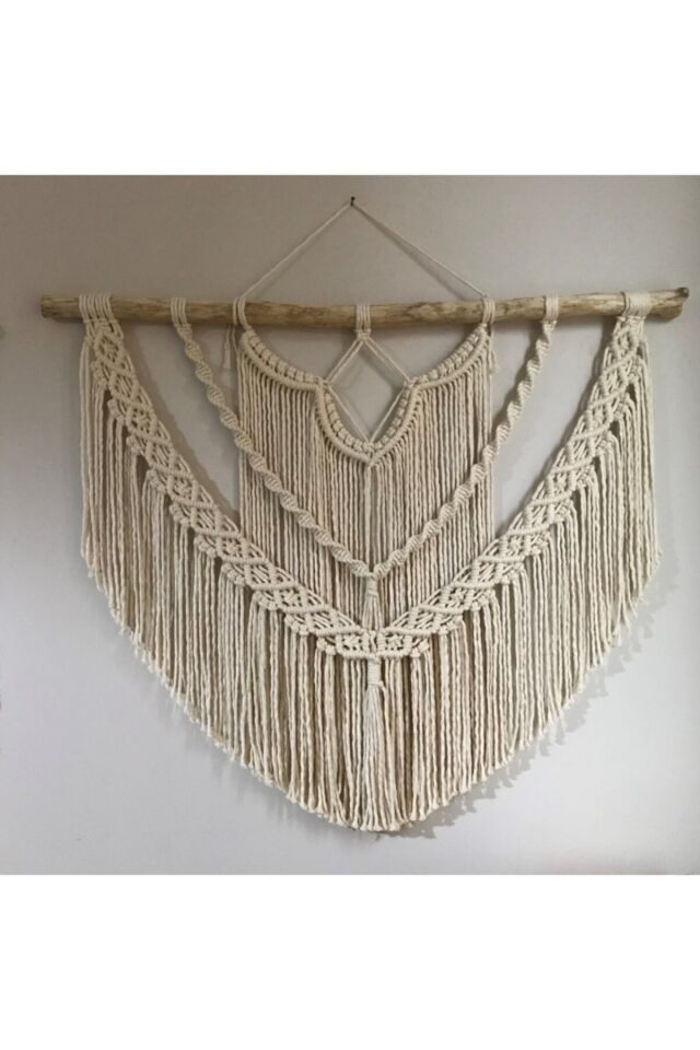 Ekru Renk Makrome Duvar Dekoru 70x80 Cm