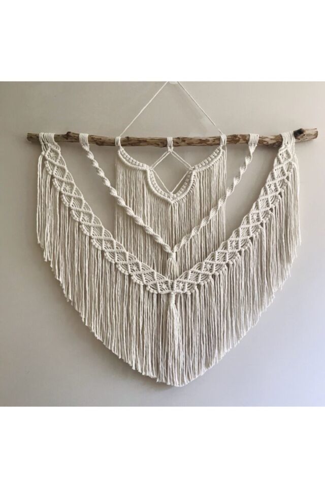 Ekru Renk Makrome Duvar Dekoru 70x80 Cm