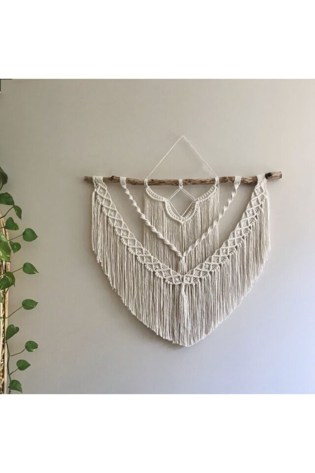 Ekru Renk Makrome Duvar Dekoru 70x80 Cm