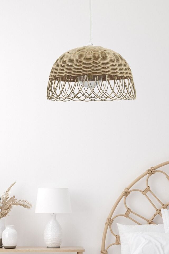 , Bambu, Hasır Sarkıt Avize 30 Cm