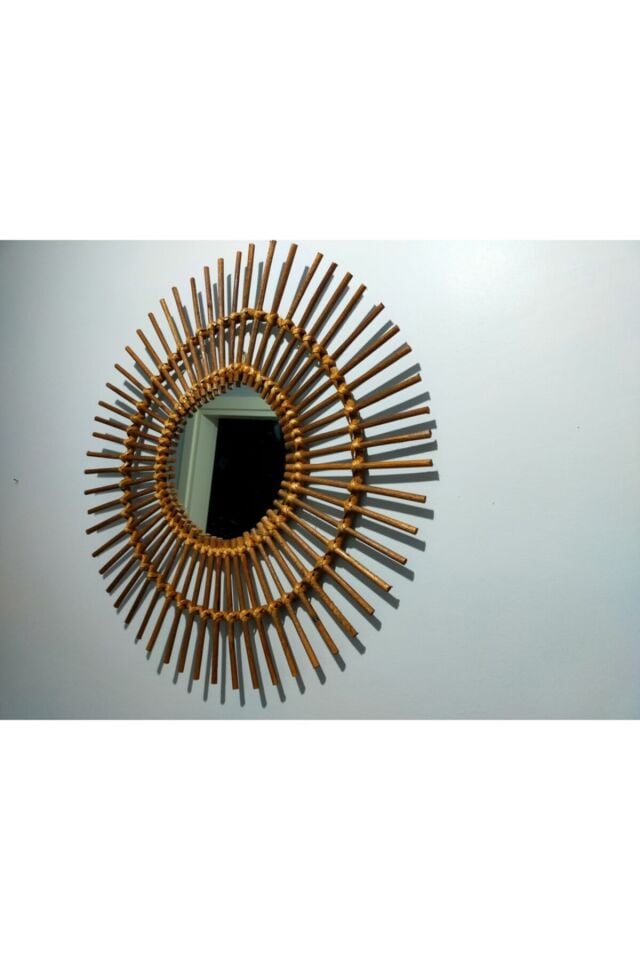 Dekoratif Yuvarlak Bambu Rattan Ayna