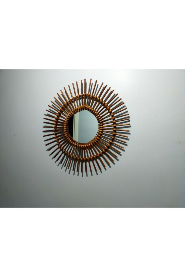 Dekoratif Yuvarlak Bambu Rattan Ayna