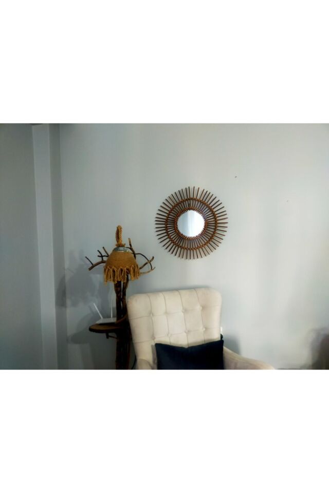 Dekoratif Yuvarlak Bambu Rattan Ayna