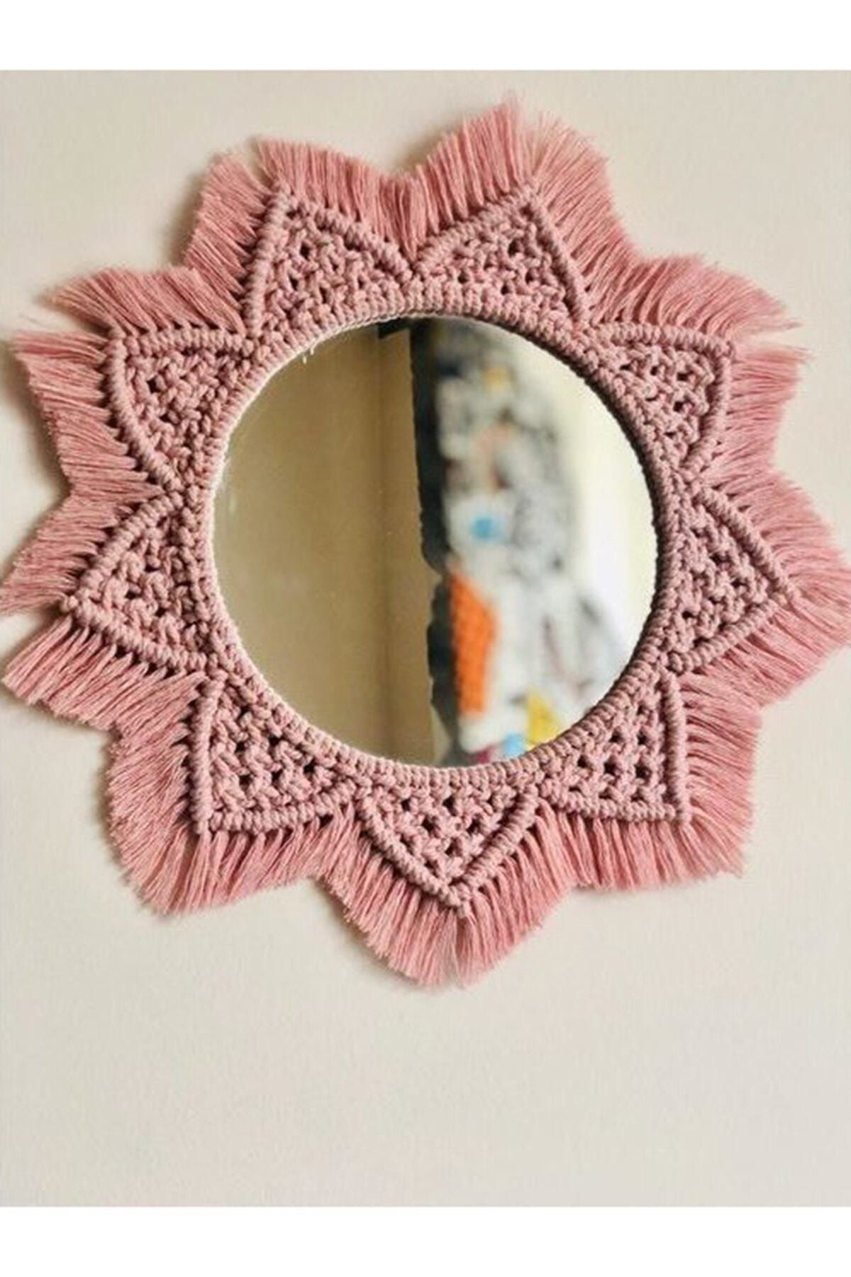 Mimoza Makrome Ayna Pembe