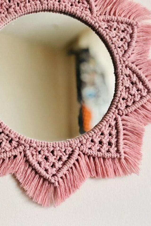 Mimoza Makrome Ayna Pembe