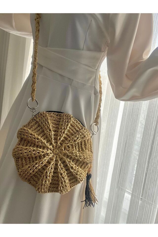 Makaron Çanta / Hasır Çanta / Bohem Çanta / El Örgüsü Hasır Çanta / Kağıt İp Çanta