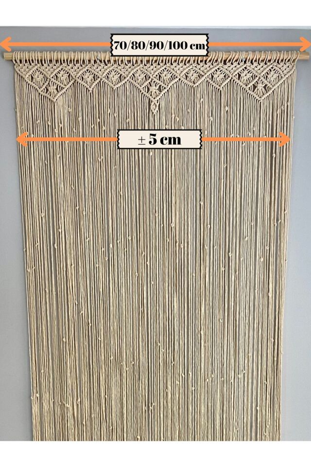 El Yapımı Makrome Perde Kapı Ve Duvar Süsü Krem - 100 x 200
