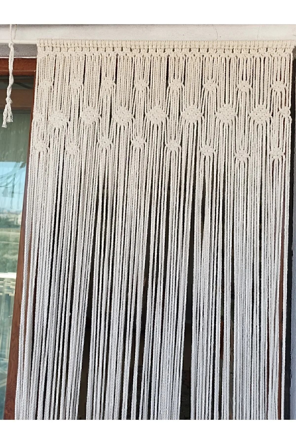 makrome perde kapı duvar süsü kapı perdesi ekru - 50 x 200