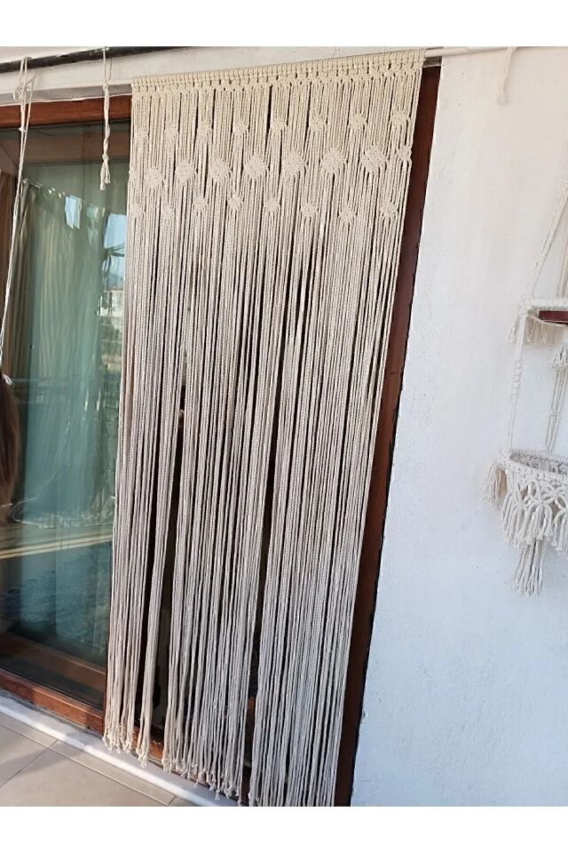 makrome perde kapı duvar süsü kapı perdesi ekru - 100 x 200